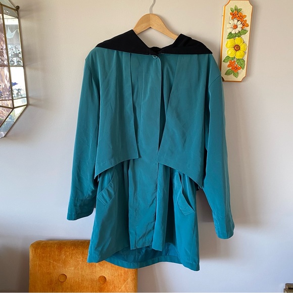 80s Vintage Teal Turquoise Trench Style Jacket - Picture 1 of 11